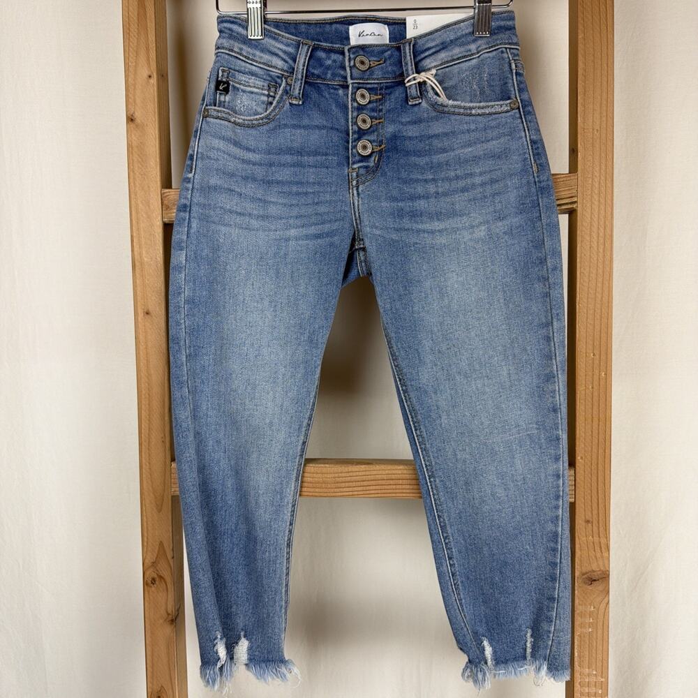 NWT Kancan Blue Button Front Mid-Rise Capri Jeans #0788 SZ 23
